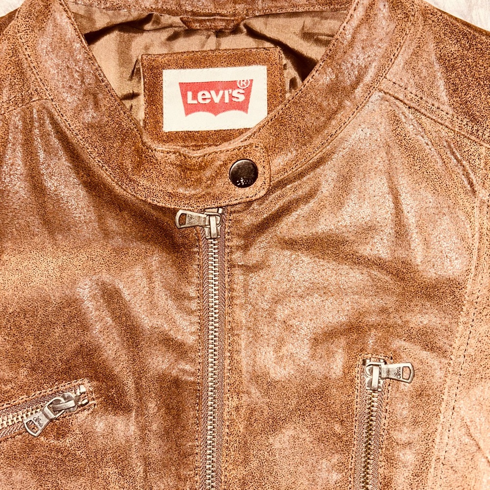Levi's Tan Leather Jacket with Zipper Accents